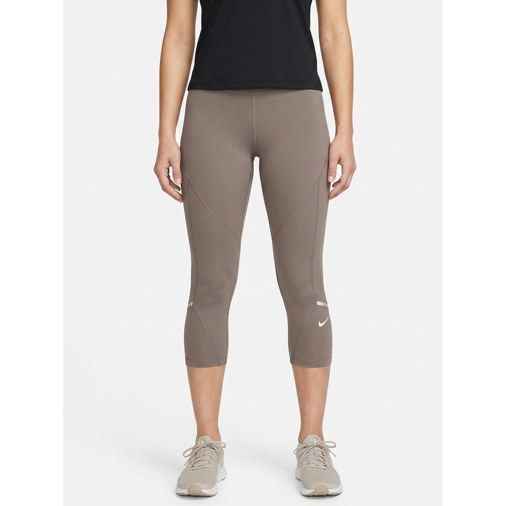Nike Fit Dry Women Medium Brown Cropped Running Leggings Mesh Pocket Tights
